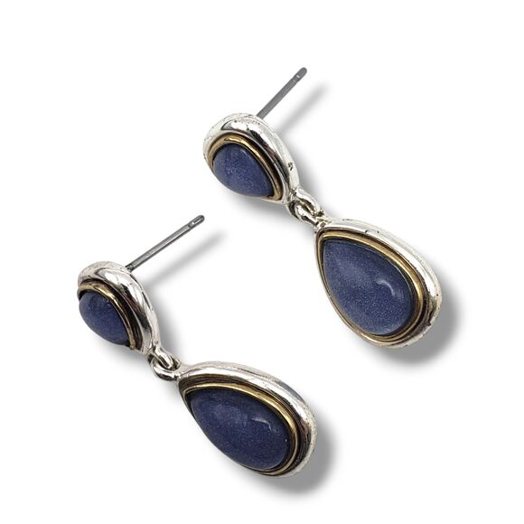 LC Lauren Conrad Two Tone Metal Teardrop Double Drop Earrings Purple Center - Picture 4 of 10